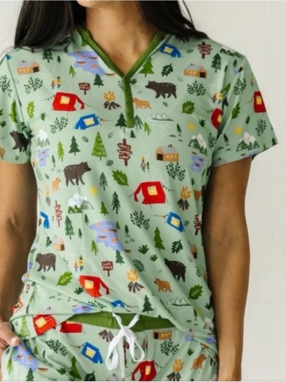 Little Sleepies Womens Happy Camper Bamboo Short Sleeve Top XS Camping Bears
